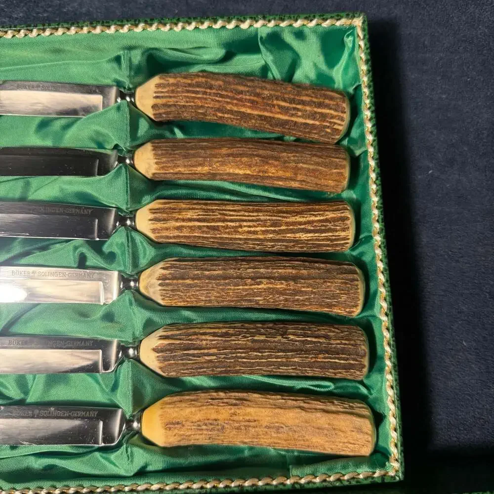 Vintage Boker Solingen Germany Stag Handle 11-Piece Carving and Steak Knife Set